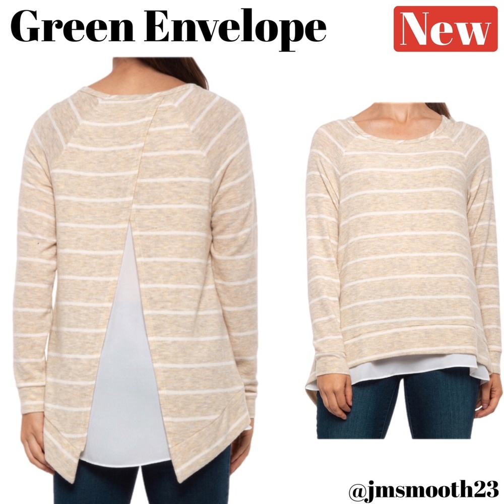 🆕 Green Envelope Striped layered striped Shirt Cream & white (813)